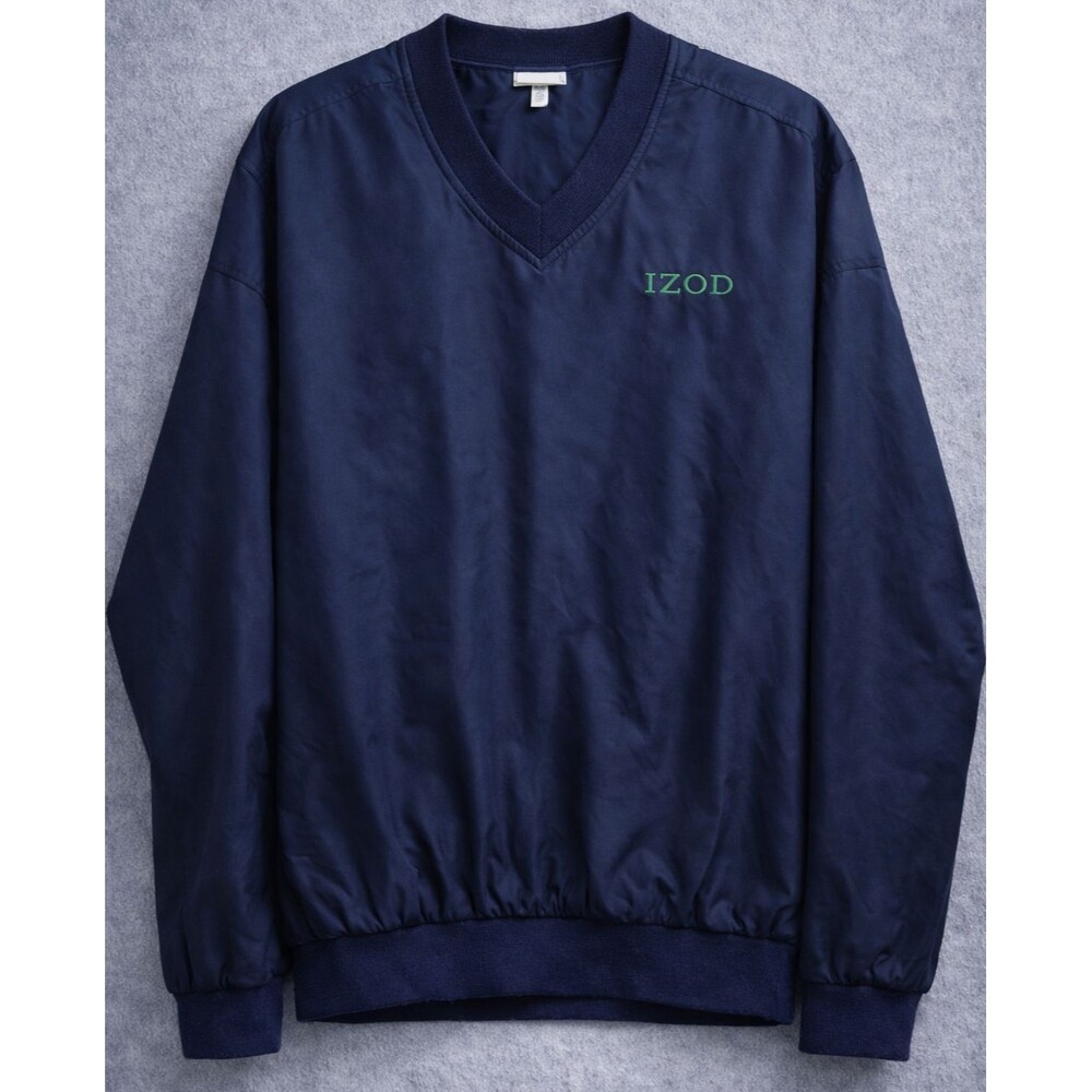Vintage IZOD Golf Pullover Mens L Navy V Neck Windbreaker Golf Jacket 90s